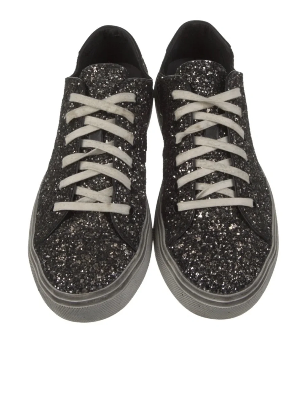 Saint Laurent Black Glitter Lace-Up Sneakers - Picture 1 of 4